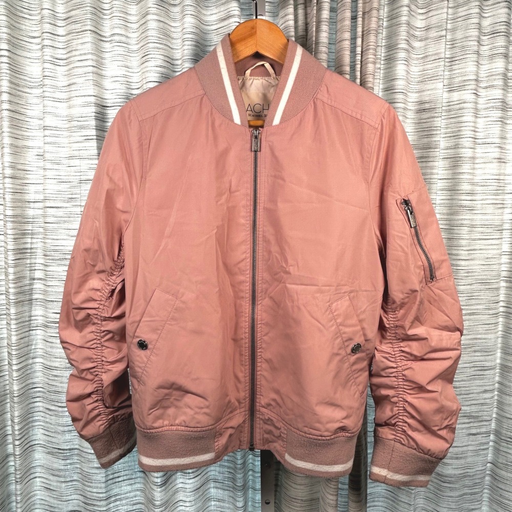 Rachel Rachel Roy Bomber Jacket Pink Womens Size Medium Med M Ruched Sleeve EUC